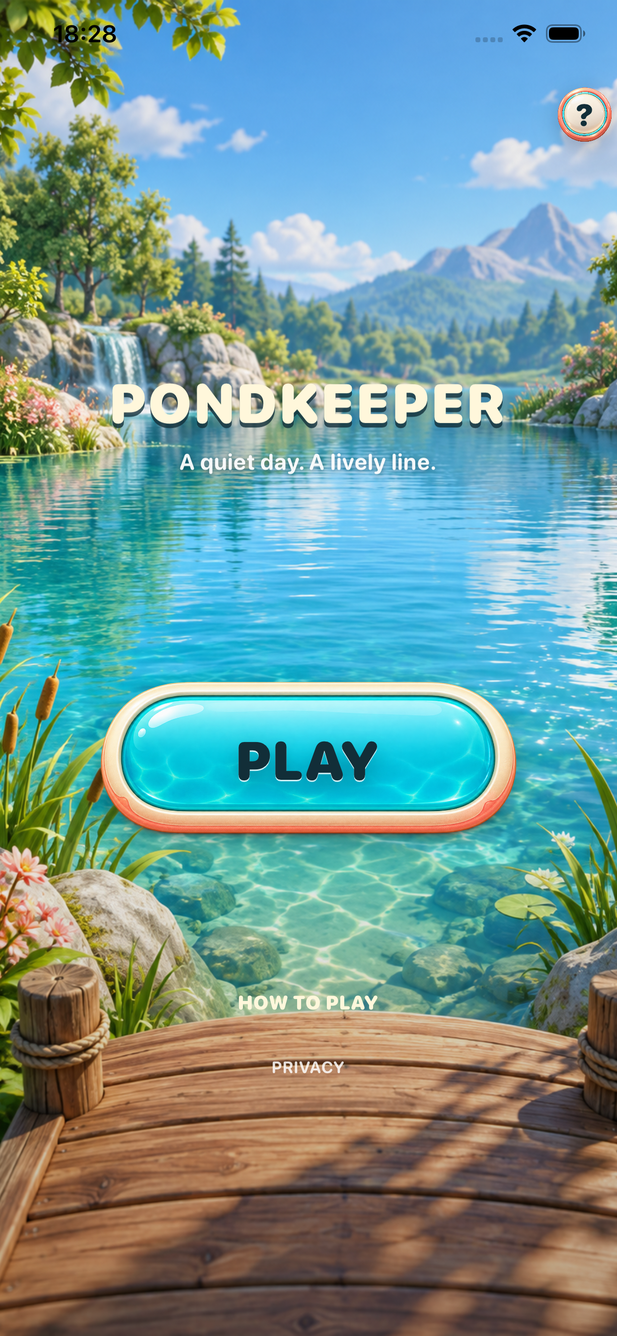 Pondkeeper home screen with the PLAY button